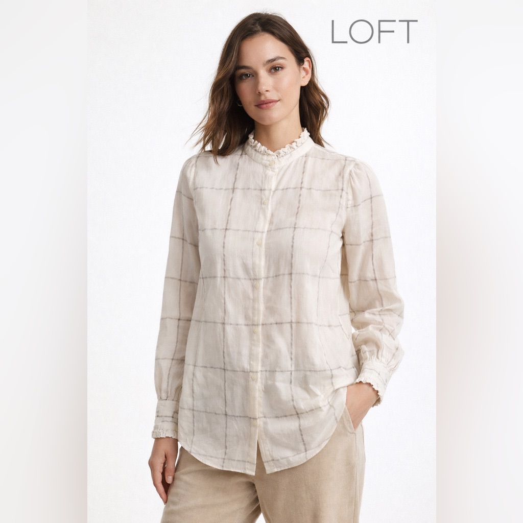 Loft Shimmer Window Pane Button Down Top
